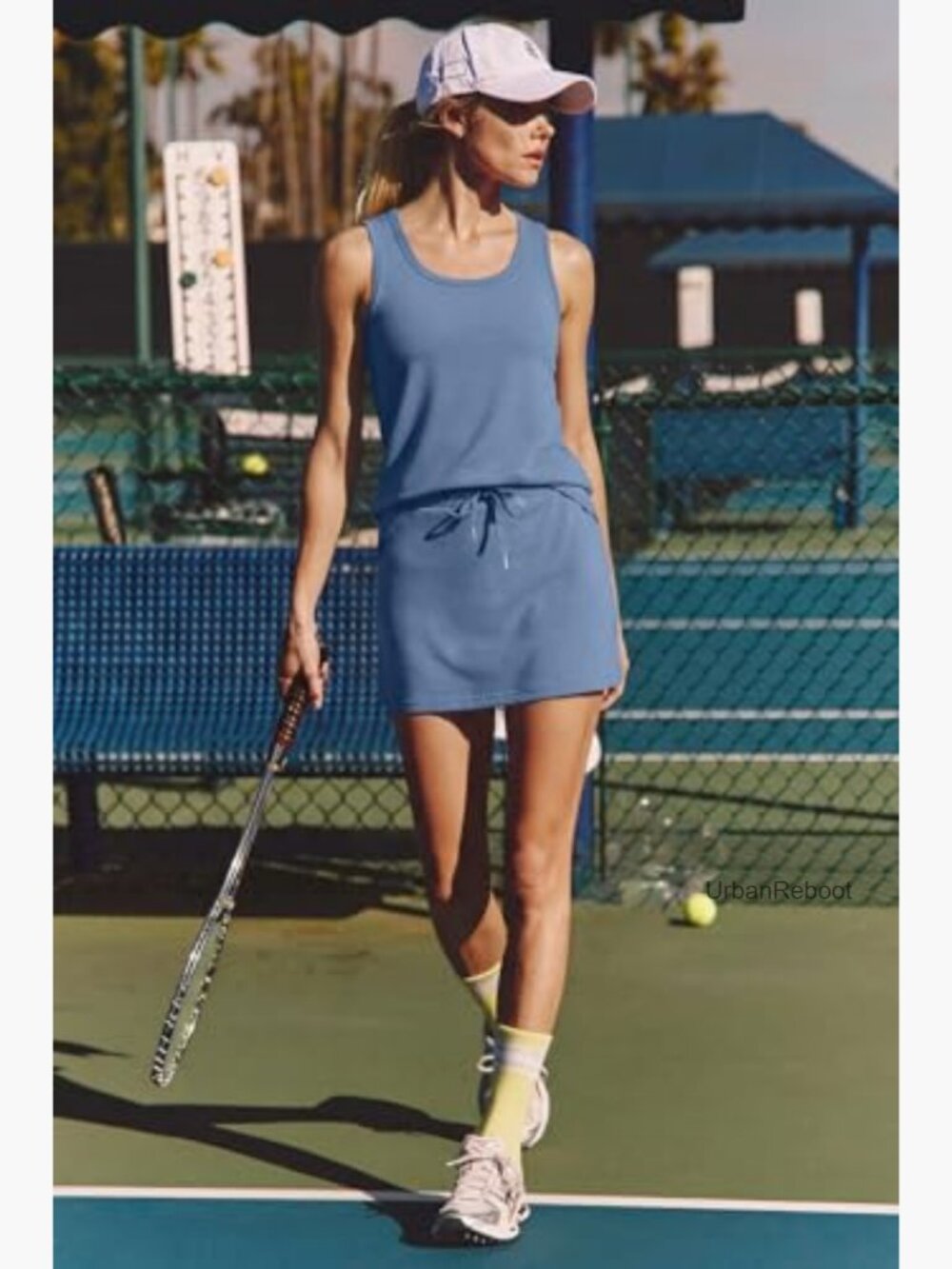 Two Piece Skirt Set - Sleeveless Square Neck Top & Tennis Skirt with Built-in - Picture 2 of 7